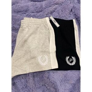 Women L Set Of Pink Ivy Fleece Relaxed Shorts Heather Stone Gray‎ and Pure Black